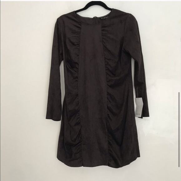 ZARA Faux Suede Ruched Draped Pencil Mini Shift Dress - Picture 4 of 7